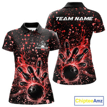 Load image into Gallery viewer, Custom Red Splatter Music Flame Bowling Women Polo Shirt, Music Bowling Jerseys IPHW11003