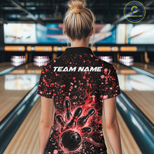 Load image into Gallery viewer, Custom Red Splatter Music Flame Bowling Women Quarter-Zip Shirt, Music Bowling Jerseys IPHW11003
