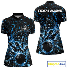 Load image into Gallery viewer, Custom Blue Splatter Music Flame Bowling Women Quarter-Zip Shirt, Music Bowling Jerseys IPHW11004