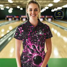 Load image into Gallery viewer, Custom Pink Splatter Music Flame Bowling Women Polo Shirt, Music Bowling Jerseys IPHW11005