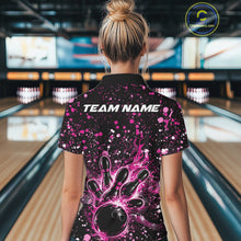 Load image into Gallery viewer, Custom Pink Splatter Music Flame Bowling Women Polo Shirt, Music Bowling Jerseys IPHW11005