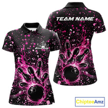 Load image into Gallery viewer, Custom Pink Splatter Music Flame Bowling Women Polo Shirt, Music Bowling Jerseys IPHW11005