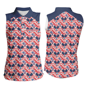 Custom American Flag Pickleball Ladies Polo Shirts, Patriotic Pickleball Jerseys For Team IPHW6939