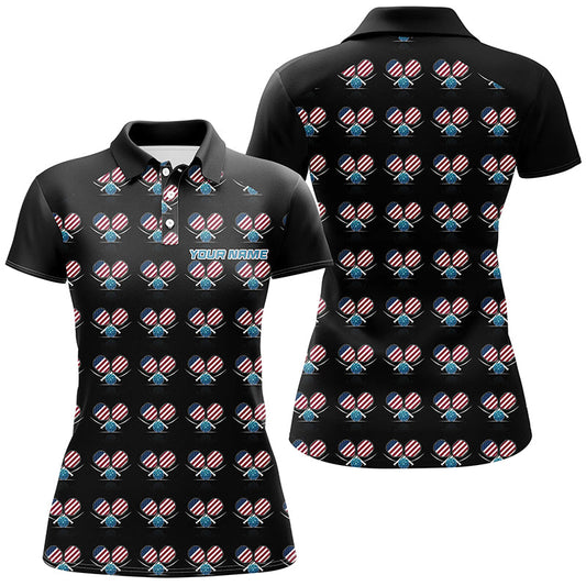 Personalized American Flag Pickleball Polo Shirts, Patriotic Pickleball Jerseys For Women IPHW6941
