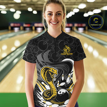 Load image into Gallery viewer, Custom Black And Yellow Cobra Snake Bowling Women Quarter-Zip Shirts, Bowling Team Shirt IPHW9699