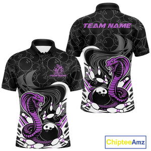 Custom Black And Purple Cobra Snake Bowling Polo Shirts For Men, Cobra Bowling Team Shirt IPHW9700