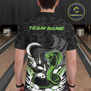 Custom Black And Green Cobra Snake Bowling Polo Shirts For Men, Cobra Bowling Team Shirt IPHW9701