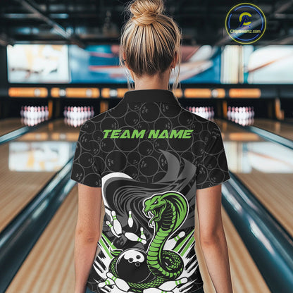 Custom Black And Green Cobra Snake Bowling Women Polo Shirts, Cobra Bowling Team Shirt IPHW9701