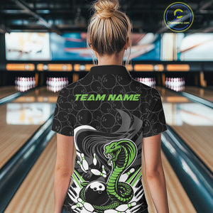 Custom Black And Green Cobra Snake Bowling Women Polo Shirts, Cobra Bowling Team Shirt IPHW9701