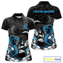 Load image into Gallery viewer, Custom Black And Blue Cobra Snake Bowling Polo Shirts For Women, Cobra Bowling Team Shirt IPHW9702