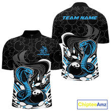 Load image into Gallery viewer, Custom Black And Blue Cobra Snake Bowling Quarter-Zip Shirts For Men, Cobra Bowling Team Shirt IPHW9702