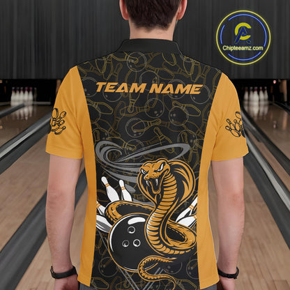 Custom Yellow Cobra Snake Bowling Team Men Polo Shirts, Bowling Pattern Shirt IPHW9703