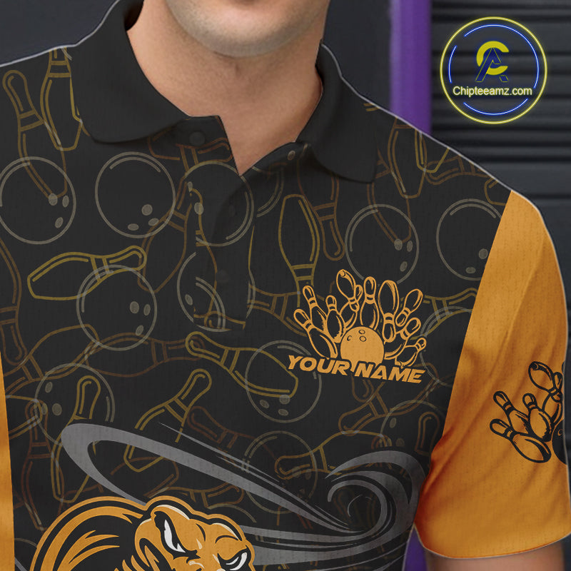 Custom Yellow Cobra Snake Bowling Team Men Polo Shirts, Bowling Pattern Shirt IPHW9703