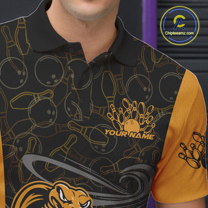 Custom Yellow Cobra Snake Bowling Team Men Polo Shirts, Bowling Pattern Shirt IPHW9703