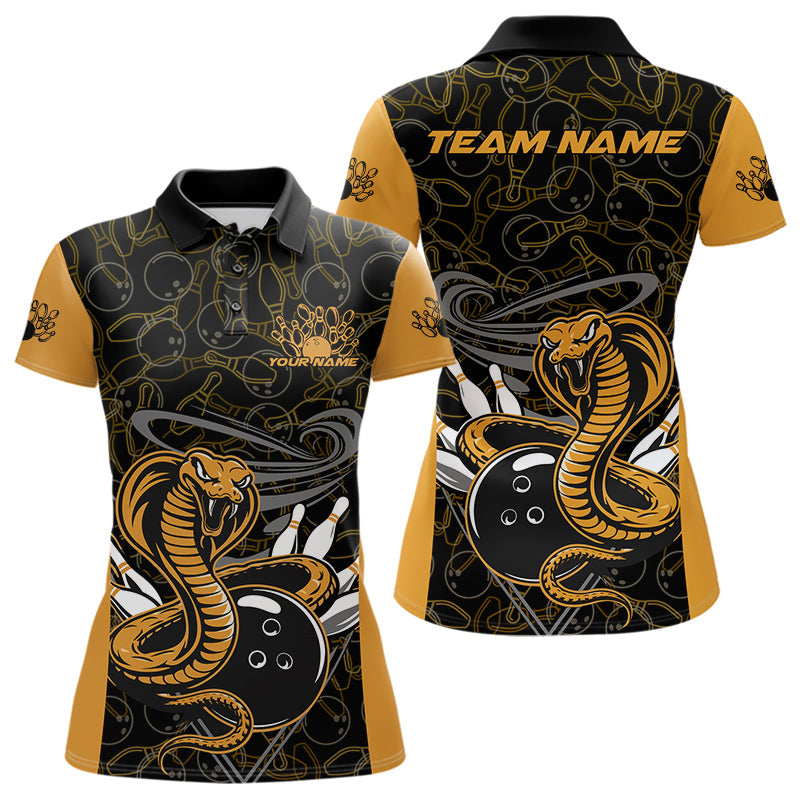 Custom Yellow Cobra Snake Bowling Team Women Polo Shirts, Bowling Pattern Shirt IPHW9703