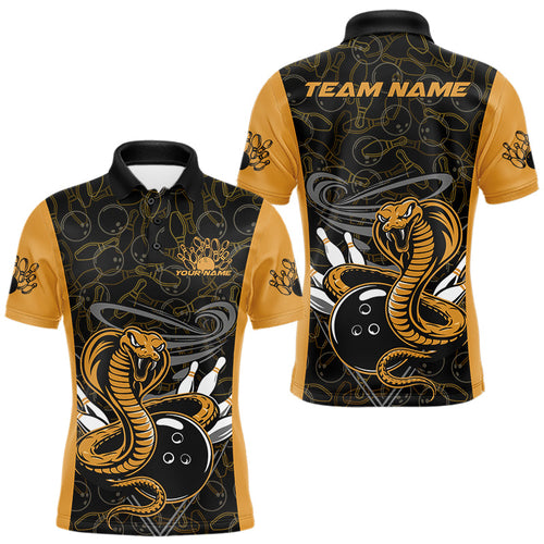 Custom Yellow Cobra Snake Bowling Team Men Polo Shirts, Bowling Pattern Shirt IPHW9703