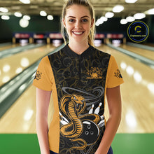 Load image into Gallery viewer, Custom Yellow Cobra Snake Bowling Team Women Quarter-Zip Shirts, Bowling Pattern Shirt IPHW9703