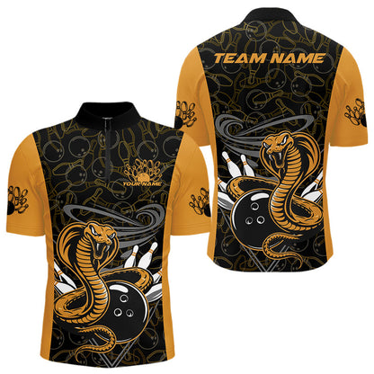 Custom Yellow Cobra Snake Bowling Team Men Quarter-Zip Shirts, Bowling Pattern Shirt IPHW9703