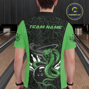 Custom Green Cobra Snake Bowling Team Men Polo Shirts, Bowling Pattern Shirt IPHW9704