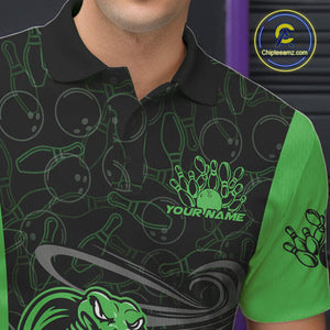 Custom Green Cobra Snake Bowling Team Men Polo Shirts, Bowling Pattern Shirt IPHW9704
