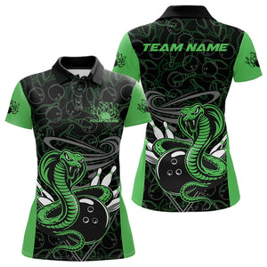 Custom Green Cobra Snake Bowling Team Women Polo Shirts, Bowling Pattern Shirt IPHW9704