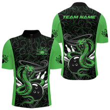 Load image into Gallery viewer, Custom Green Cobra Snake Bowling Team Men Quarter-Zip Shirts, Bowling Pattern Shirt IPHW9704