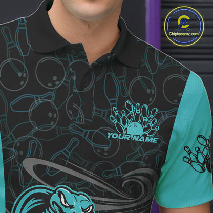 Custom Blue Cobra Snake Bowling Team Men Polo Shirts, Bowling Pattern Shirt IPHW9706