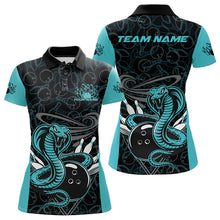 Load image into Gallery viewer, Custom Blue Cobra Snake Bowling Team Women Polo Shirts, Bowling Pattern Shirt IPHW9706
