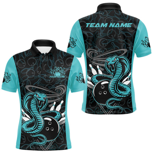 Custom Blue Cobra Snake Bowling Team Men Polo Shirts, Bowling Pattern Shirt IPHW9706