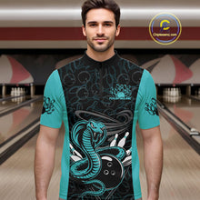 Load image into Gallery viewer, Custom Blue Cobra Snake Bowling Team Men Quarter-Zip Shirts, Bowling Pattern Shirt IPHW9706