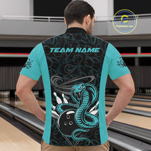 Load image into Gallery viewer, Custom Blue Cobra Snake Bowling Team Men Quarter-Zip Shirts, Bowling Pattern Shirt IPHW9706