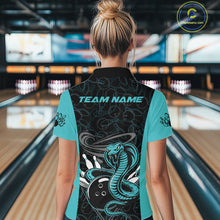 Load image into Gallery viewer, Custom Blue Cobra Snake Bowling Team Women Quarter-Zip Shirts, Bowling Pattern Shirt IPHW9706