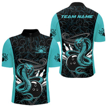 Load image into Gallery viewer, Custom Blue Cobra Snake Bowling Team Men Quarter-Zip Shirts, Bowling Pattern Shirt IPHW9706