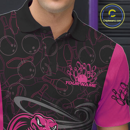 Custom Pink Cobra Snake Bowling Team Men Polo Shirts, Bowling Pattern Shirt IPHW9707