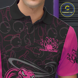 Custom Pink Cobra Snake Bowling Team Men Polo Shirts, Bowling Pattern Shirt IPHW9707