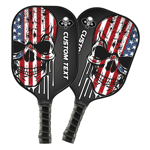 American Flag Skull Custom Us Pickleball Paddle, Patriotic Pickleball Paddle Halloween Pickleball Gifts IPHW7489