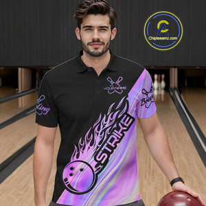 Custom Hologram Flame Strike Bowling Polo Shirts For Men, Bowling Team Bowler Outfit IPHW9858