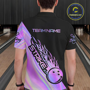 Custom Hologram Flame Strike Bowling Polo Shirts For Men, Bowling Team Bowler Outfit IPHW9858