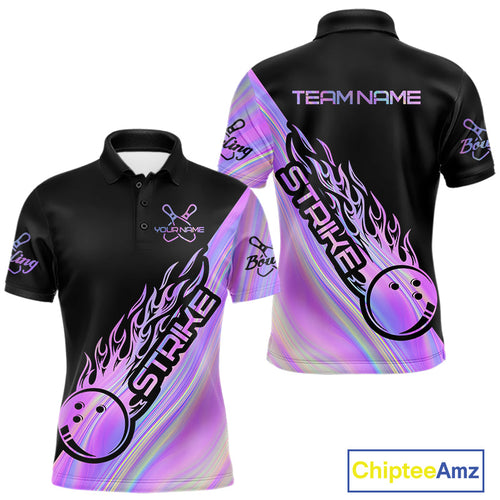 Custom Hologram Flame Strike Bowling Polo Shirts For Men, Bowling Team Bowler Outfit IPHW9858