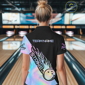Custom Hologram Flame Strike Bowling Polo Shirts For Women, Bowling Team Bowler Outfit IPHW9859
