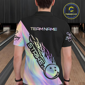 Custom Hologram Flame Strike Bowling Polo Shirts For Men, Bowling Team Bowler Outfit IPHW9860