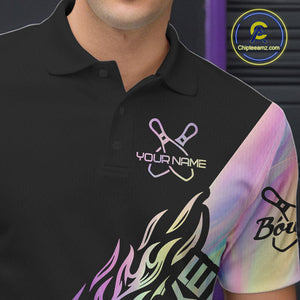 Custom Hologram Flame Strike Bowling Polo Shirts For Men, Bowling Team Bowler Outfit IPHW9860