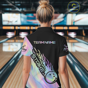 Custom Hologram Flame Strike Bowling Polo Shirts For Women, Bowling Team Bowler Outfit IPHW9860