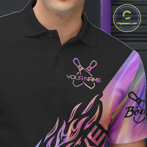 Custom Hologram Flame Strike Bowling Polo Shirts For Men, Bowling Team Bowler Outfit IPHW9861