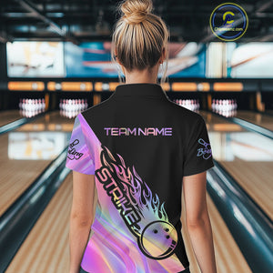 Custom Hologram Flame Strike Bowling Polo Shirts For Women, Bowling Team Bowler Outfit IPHW9861