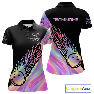 Custom Hologram Flame Strike Bowling Polo Shirts For Women, Bowling Team Bowler Outfit IPHW9861