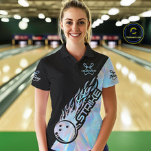Load image into Gallery viewer, Custom Hologram Flame Strike Bowling Women Polo Shirt, Icy Crystal Bowling Shirt IPHW9862