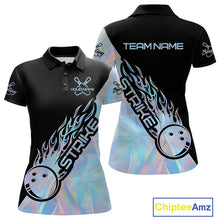 Load image into Gallery viewer, Custom Hologram Flame Strike Bowling Women Polo Shirt, Icy Crystal Bowling Shirt IPHW9862
