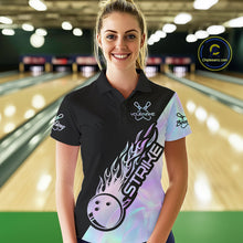 Load image into Gallery viewer, Custom Hologram Flame Strike Bowling Women Polo Shirt, Icy Crystal Bowling Shirt IPHW9863