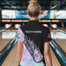 Load image into Gallery viewer, Custom Hologram Flame Strike Bowling Women Polo Shirt, Icy Crystal Bowling Shirt IPHW9863